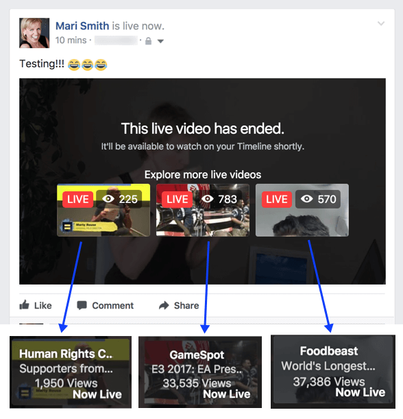 Facebook, šķiet, eksperimentē ar jaunu funkciju, kas ierosina saistītus tiešraides video pēc apraides beigām.