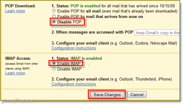 Savienojiet Gmail ar Outlook 2010, izmantojot IMAP
