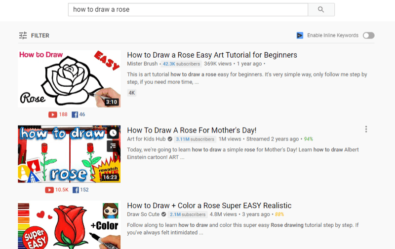 youtube video top piemērs youtube meklēšanas rezultātos vaicājumam “kā uzzīmēt rozi”