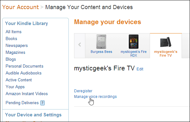 Dzēsiet Amazon Fire TV tālvadības balss ierakstus