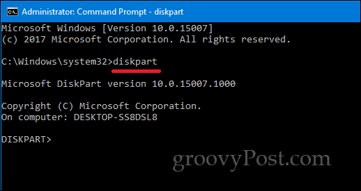 DiskPart Windows 10 komandrinda
