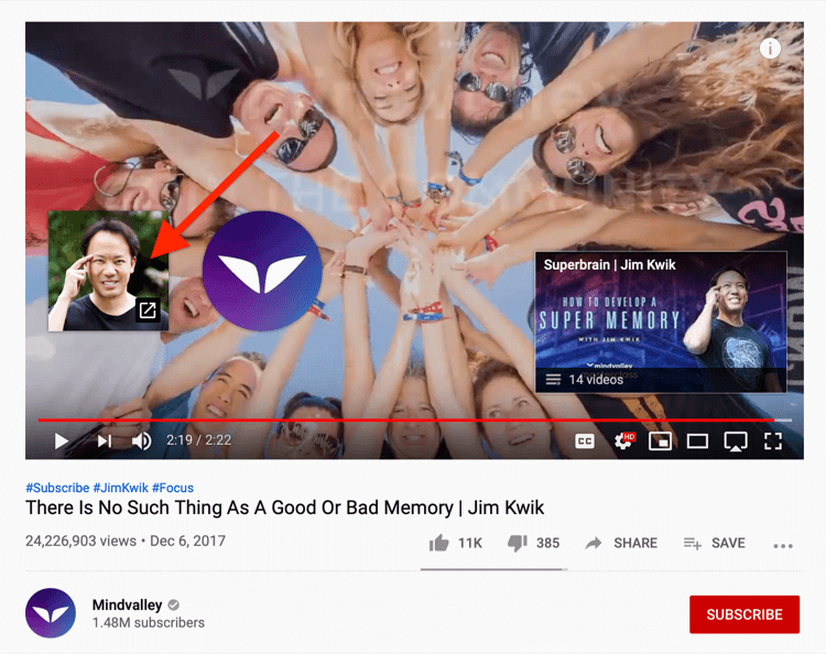 YouTube beigu ekrāna piemērs ar saiti uz svina magnētu