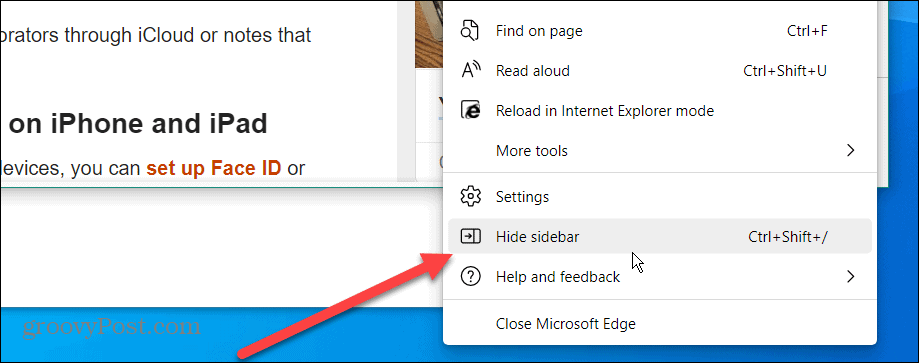 Atspējojiet Microsoft Edge sānjoslu