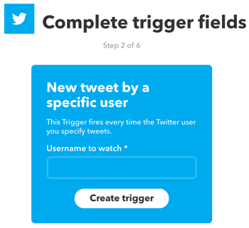 Iestatiet IFTTT sīklietotni, kuru iedarbina jauns čivināt no konkrēta Twitter lietotāja.