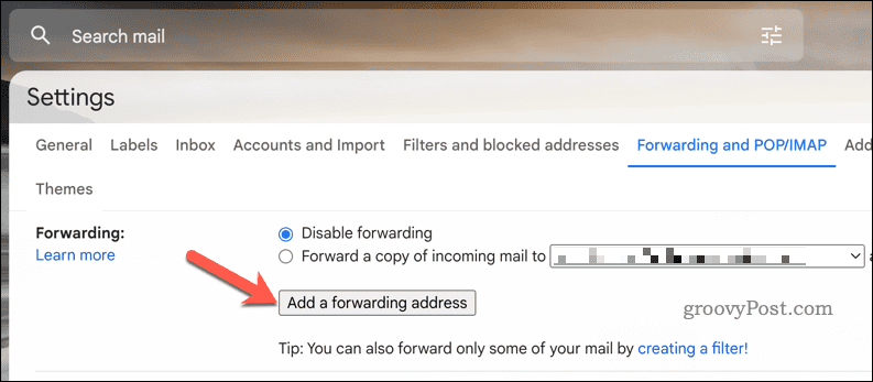 Pievienojiet Gmail pāradresācijas adresi
