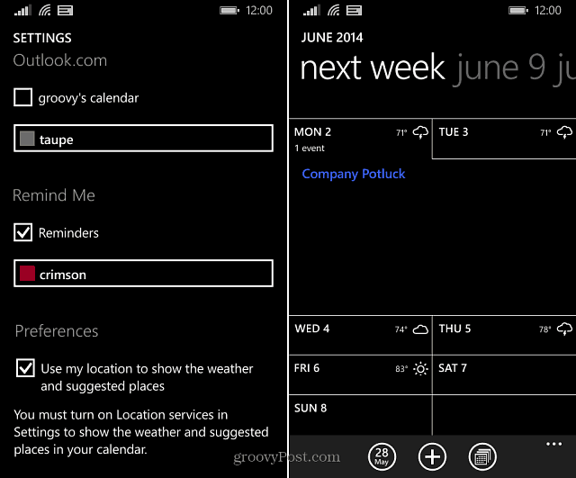 Windows Phone 8.1 padoms. Tiešā laika ziņas parādiet kalendārā