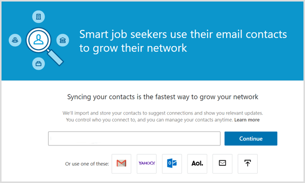 LinkedIn rīks e-pasta kontaktu sinhronizēšanai ar jūsu LinkedIn kontu
