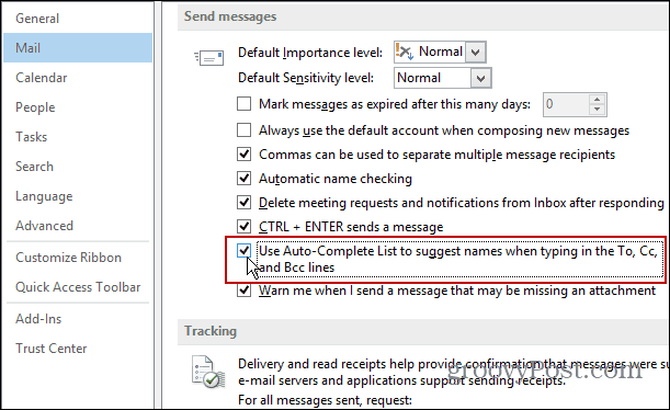Automātiskās pabeigšanas ieslēgšana programmā Outlook 2013
