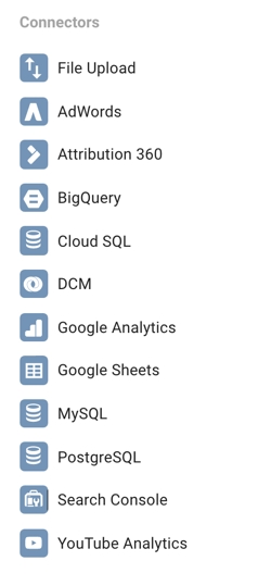 Google Data Studio ļauj izveidot savienojumu ar vairākiem dažādiem datu avotiem.