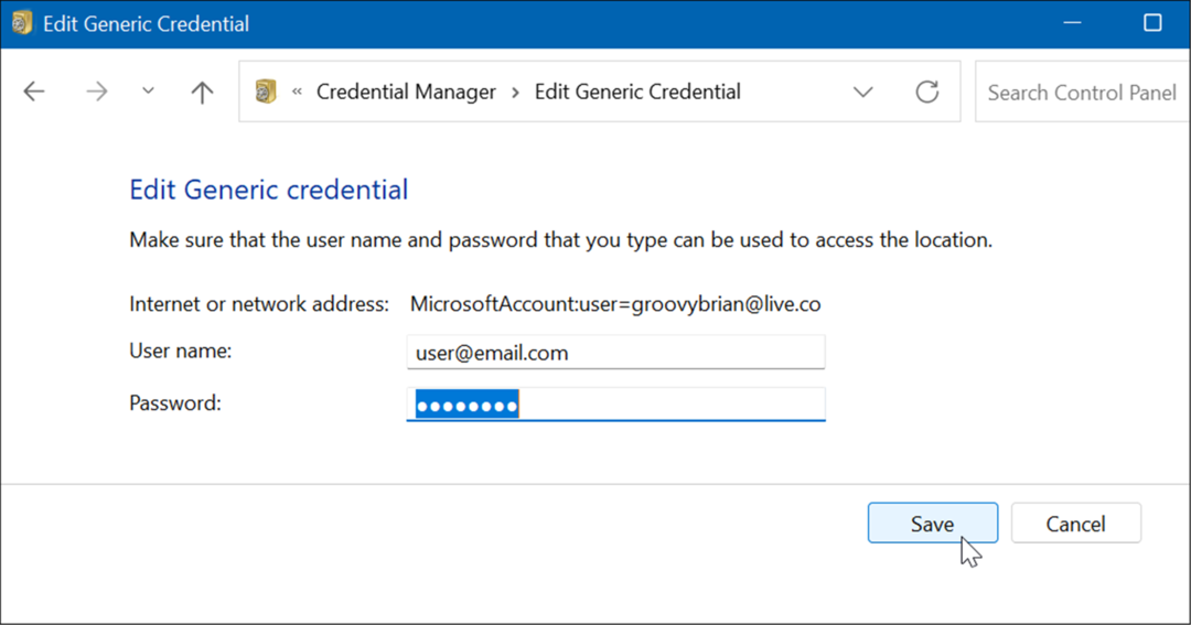 rediģēt Windows akreditācijas datus
