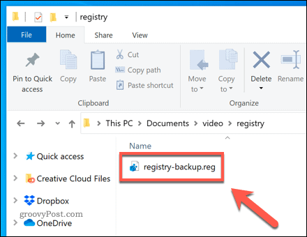 Atveriet Windows reģistra dublējuma failu