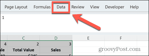 Excel datu izvēlne