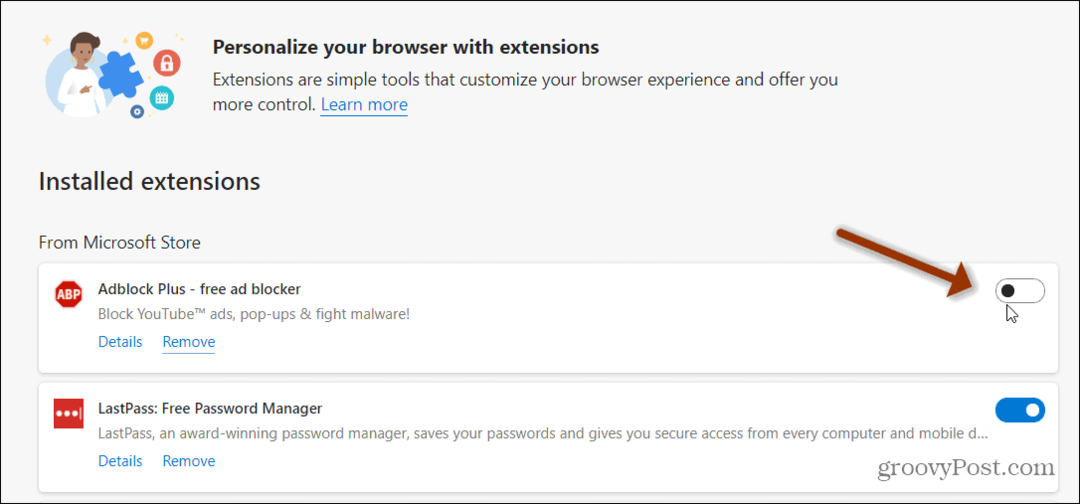 Kā atspējot paplašinājumus programmā Microsoft Edge