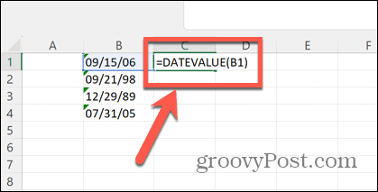 Excel datuma vērtības formula