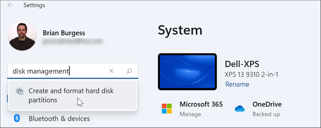 atveriet diska pārvaldību Windows 11 iestatījumos