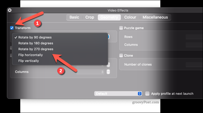 Video rotācijas efekta piemērošana VLC Mac datorā