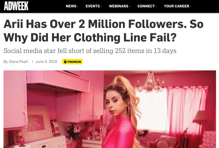 Instagram ietekmētājs Arri ar 2 miljoniem sekotāju neizdevās pārdot apģērbu līniju