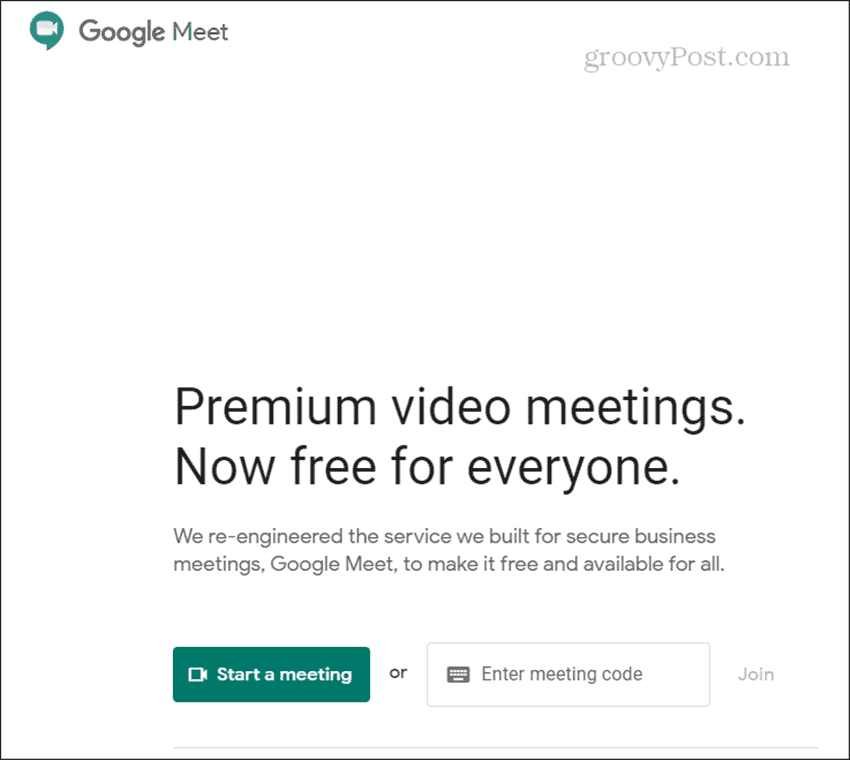 Google Meet sākums