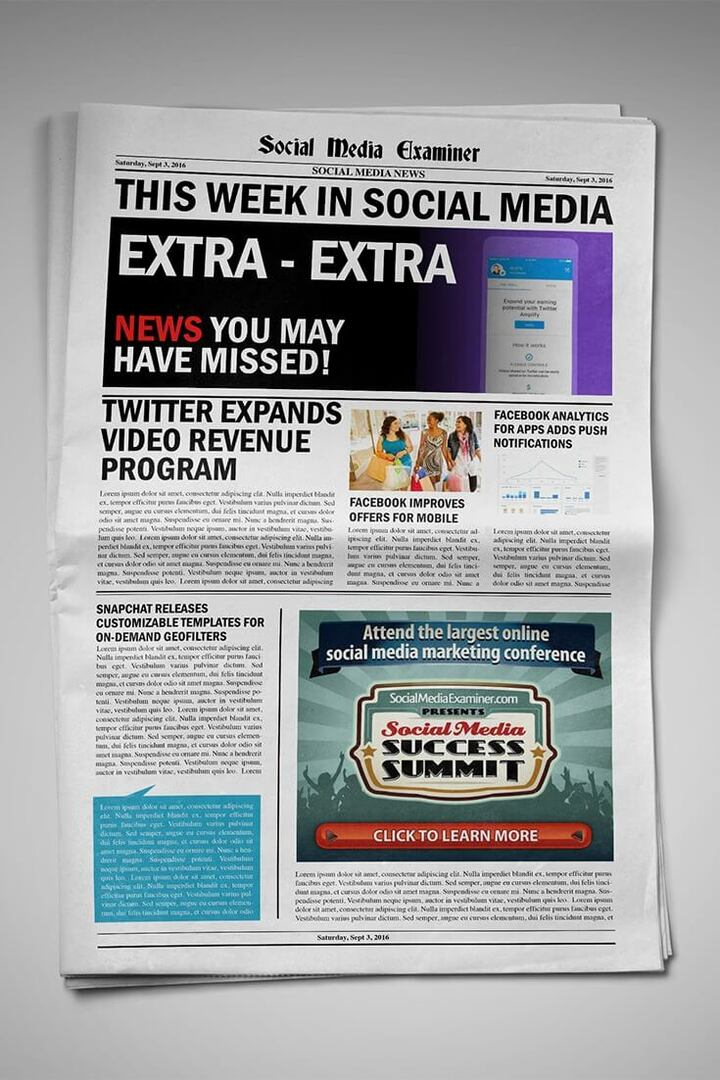 Twitter 2016. gada 3. septembrī atver pirmsvideo videoreklāmas un video ieņēmumu koplietošanu un citus sociālo mediju jaunumus.