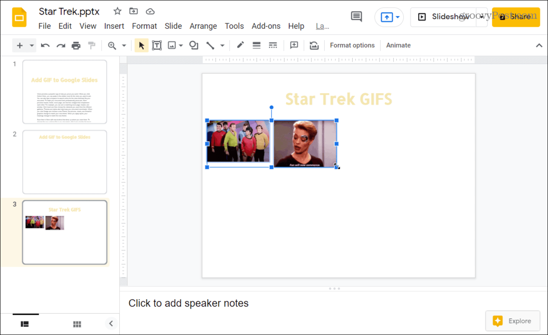 GIFS ievietots Google prezentācijas prezentācijā