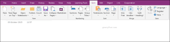 Gem pievienojumprogramma pakalpojumam OneNote