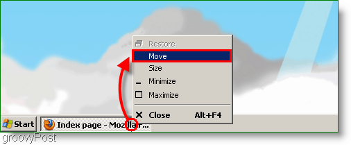 Windows XP Ekrānuzņēmums - Pārvietot logu