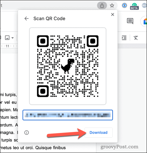 QR koda piemērs pārlūkprogrammā Google Chrome