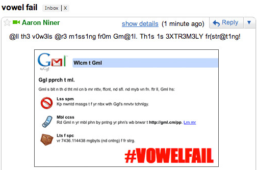 Gmail 2010. gada aprīļa muļķu patskaņa kļūme