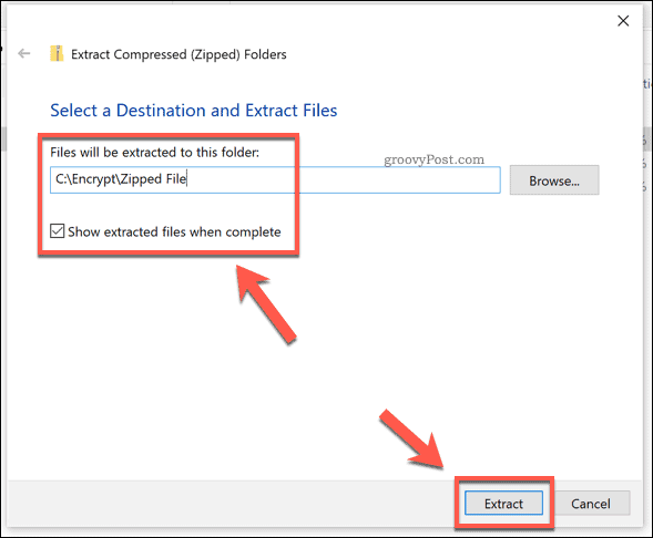 Windows ZIP faila ieguves opcijas