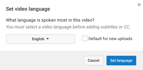 Izvēlieties valodu, kurā visbiežāk runājat savā YouTube videoklipā.