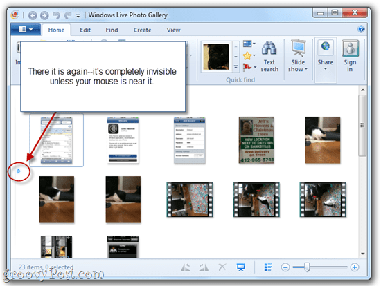 Slēpt / parādīt Windows Live fotoattēlu galerijas navigācijas rūti