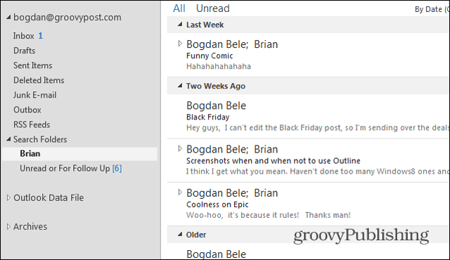 Outlook 2013 meklēšanas mapes Braiens