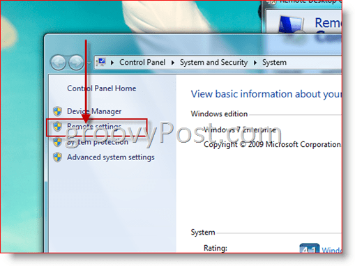 Windows 7 - atveriet RDP attālo iestatījumu konfigurāciju