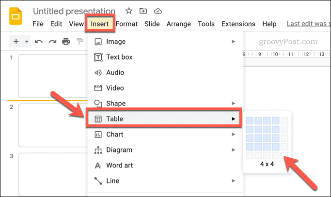 Ievietojiet tabulu pakalpojumā Google prezentācijas