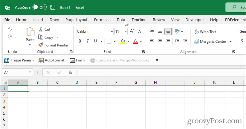 Excel datu izvēlne