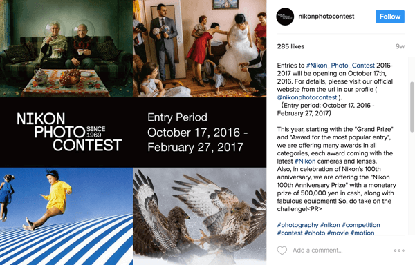 Instagram lietotāji atzīmē savus attēlus ar kampaņas hashtag, lai iekļūtu Nikon fotokonkursā.