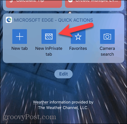 IOS malā pieskarieties pie Jauna cilne InPrivate Edge