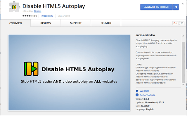 Atspējojiet automātiskās atskaņošanas videoklipus pārlūkprogrammā, lai saglabātu joslas platumu