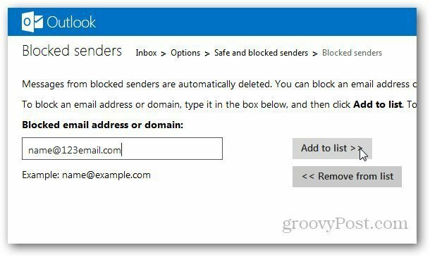 Outlook.com: bloķēto sarakstam pievienojiet e-pasta adreses