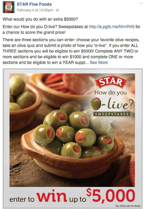 zvaigžņu olīvas facebook konkursa ziņa