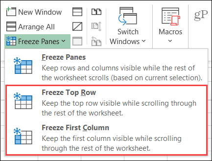 Iesaldēt kolonnu vai rindu programmā Excel programmā Windows