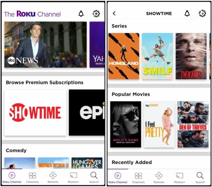 Premium kanāli Roku kanāla lietotne iOS