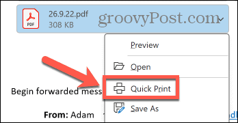 Outlook ātrā drukāšana