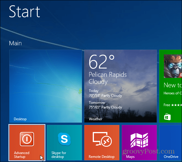 Piekļūstiet Windows 8.1 uzlabotas palaišanas vienkāršai iespējai