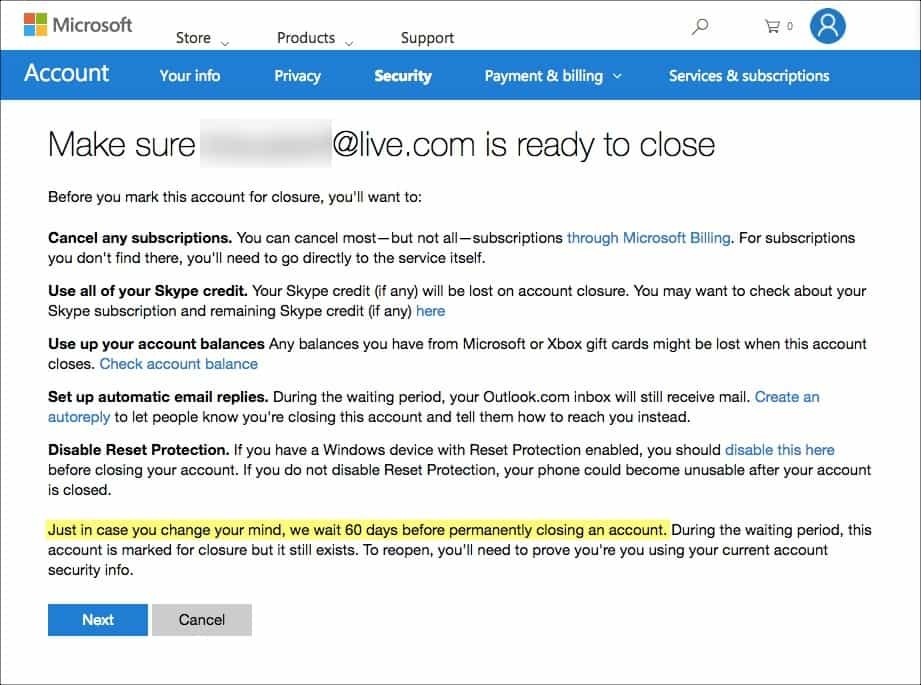 Kā neatgriezeniski izdzēst savu Hotmail, Windows Live un Outlook kontu