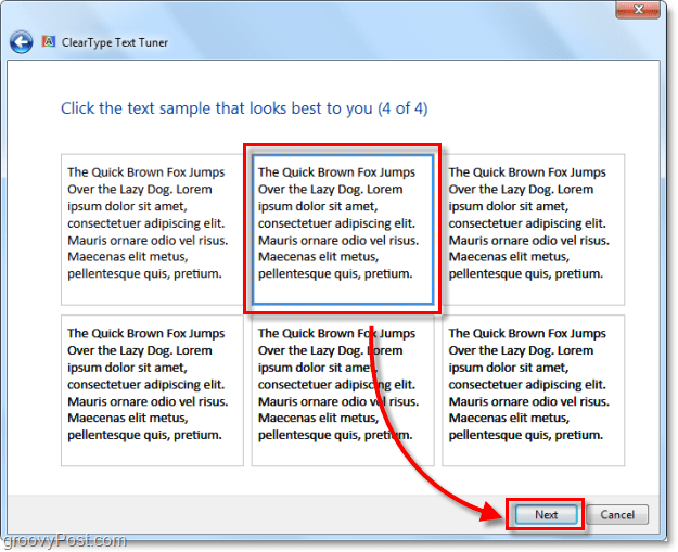 clearType kalibrēšanas 4. darbība Windows 7