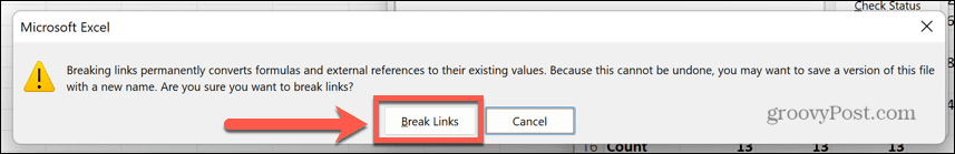 Excel pārtraukuma saites