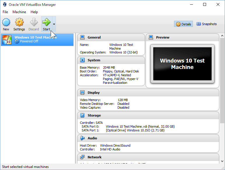 12 Sāciet virtuālo mašīnu (Windows 10 instalēšana)