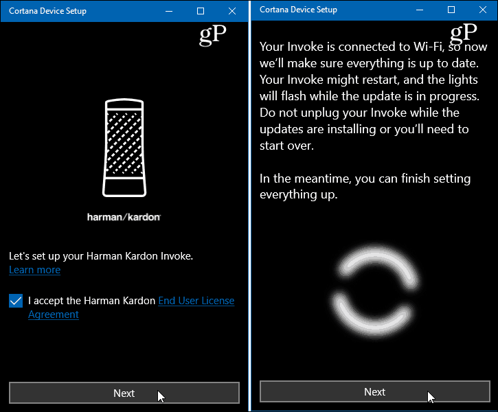 Cortana ierīces iestatīšanas lietotne Windows 10