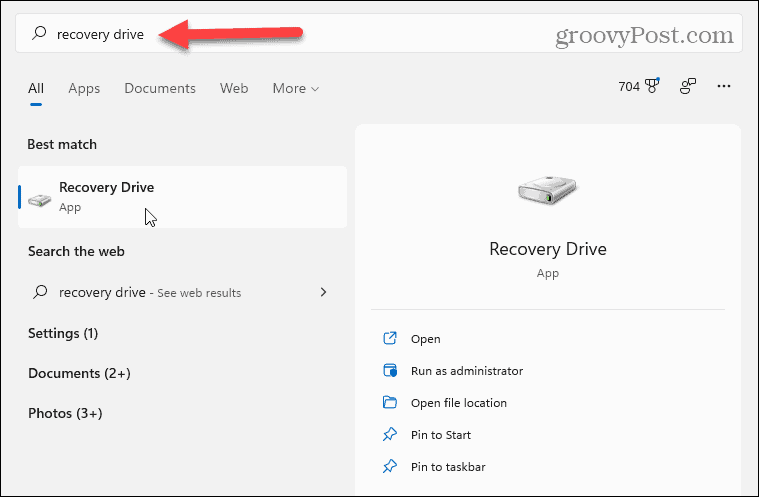 meklēt atkopšanas disku Windows 11